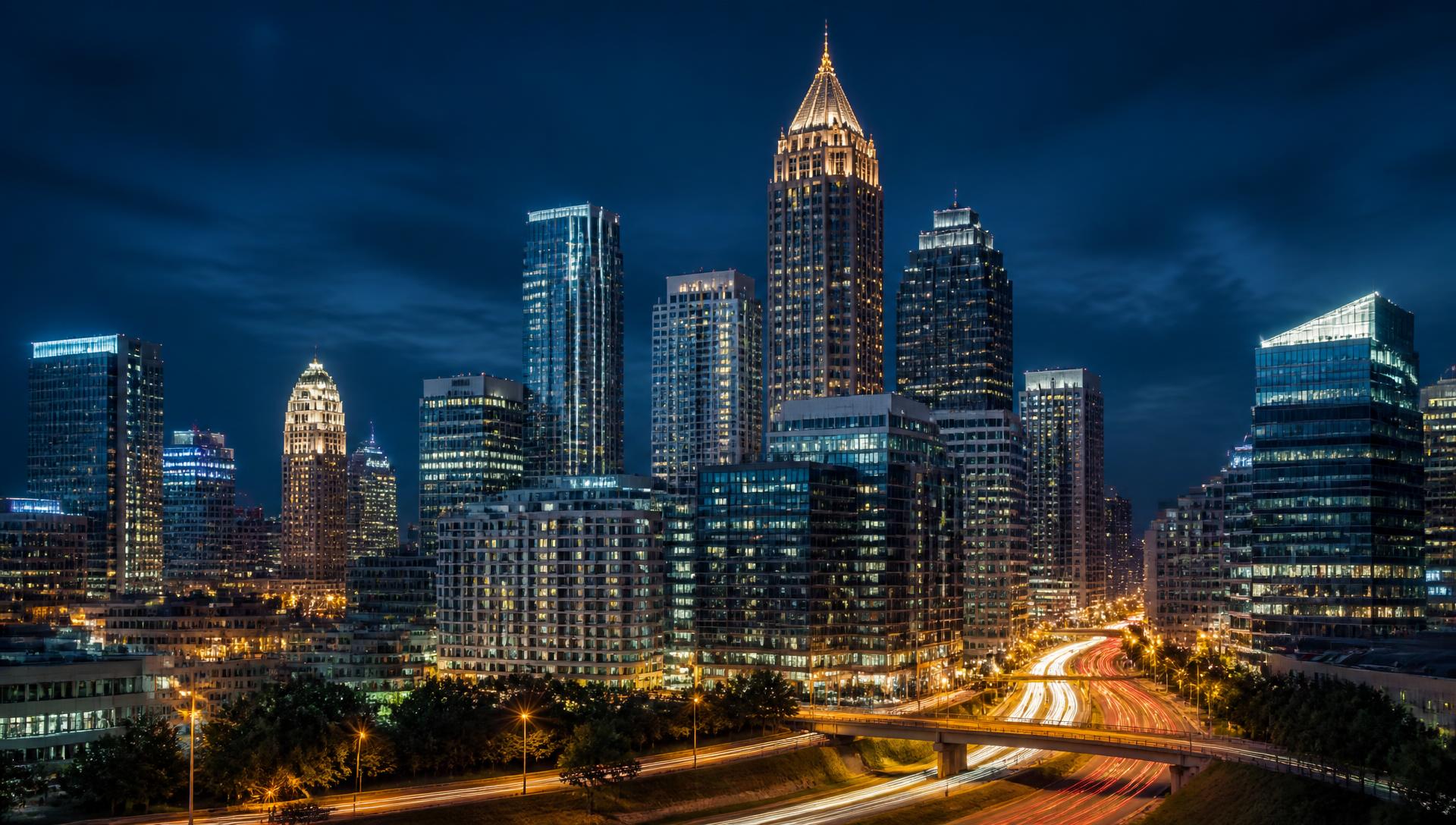 Atlanta skyline illuminated at night